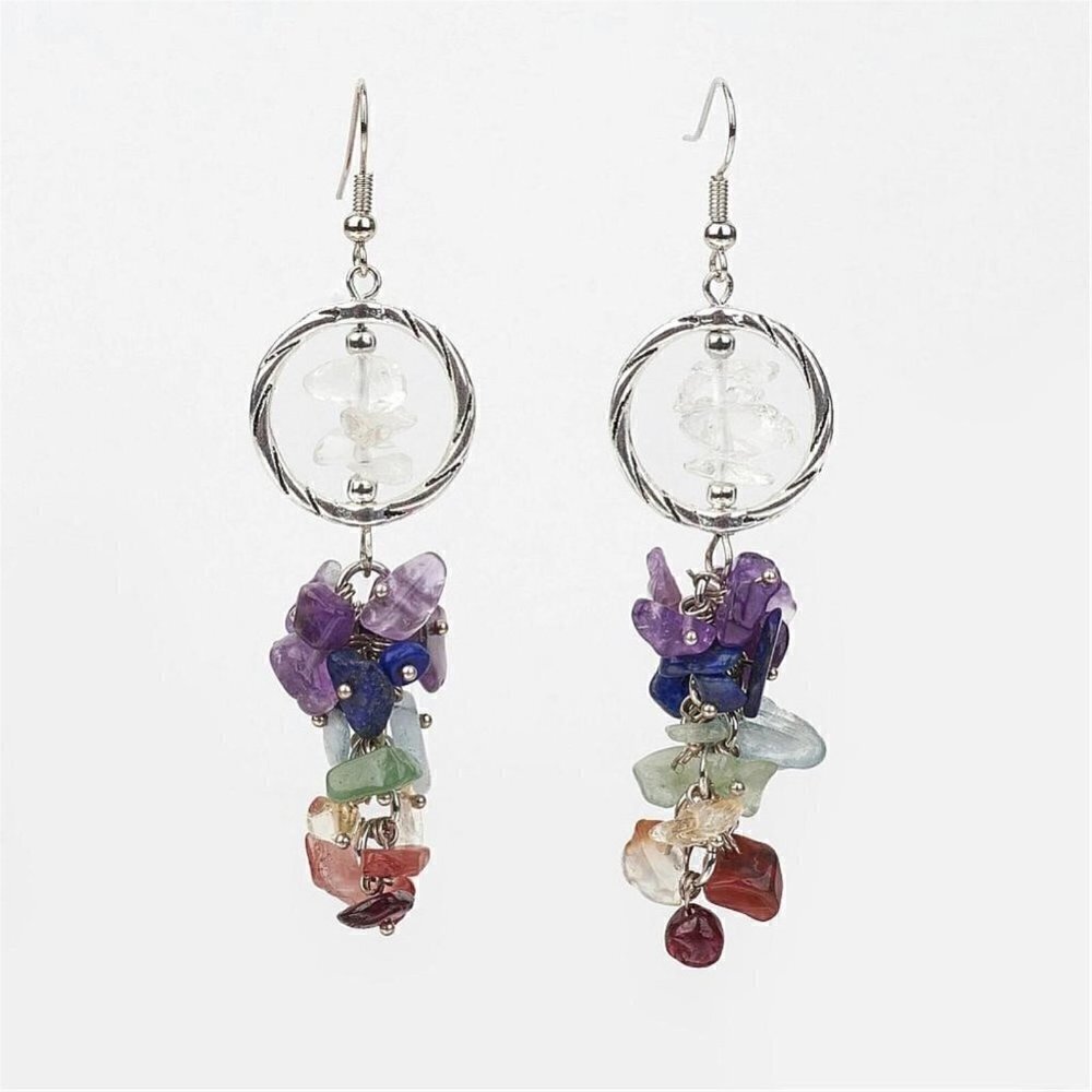 Seven Chakras Healing Gemstone Earrings with Amethyst Lapis Citrine